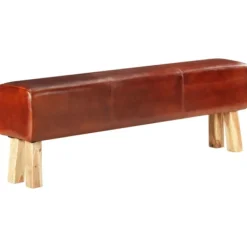 vidaXL Balkongmöbler>Gymbänk 160 cm brun äkta läder och massivt akaciaträ