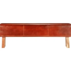 vidaXL Balkongmöbler>Gymbänk 160 cm brun äkta läder och massivt akaciaträ