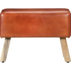 vidaXL Pallar>Gymbänk 58 cm brun äkta skinn och massivt mangoträ