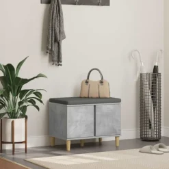 vidaXL Balkongmöbler>Hallbänk med kudde med lagring Betonggrå 60 x 38 x 46 cm