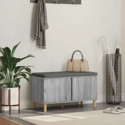 vidaXL Balkongmöbler>Hallbänk med kudde med lagring Grå Sonoma 60 x 38 x 46 cm