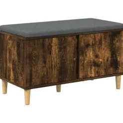 vidaXL Balkongmöbler>Hallbänk med kudde med lagring med dörr Rökt ek 60 x 38 x 46 cm