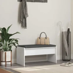 vidaXL Balkongmöbler>Hallbänk med kudde Vit 80 x 38 x 46 cm