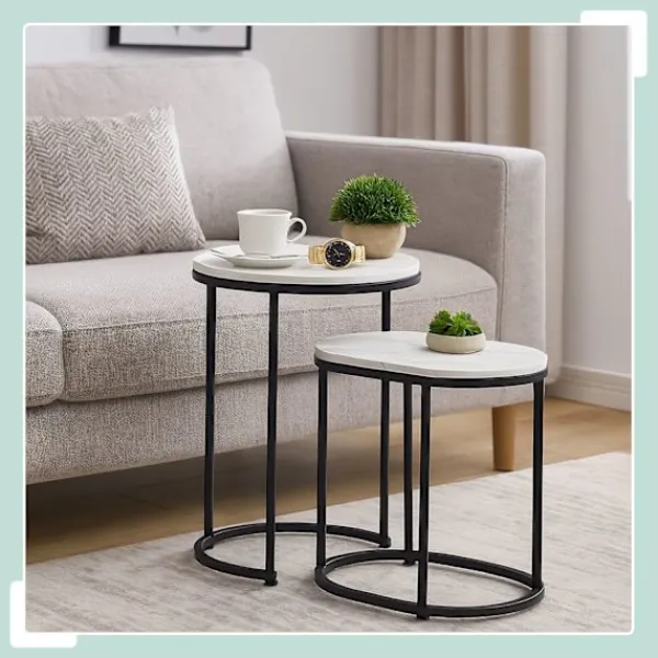 Northix Soffbord>Häckningsbord i marmorlook – set om 2, vardagsrum