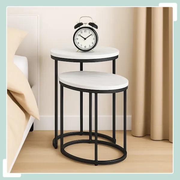 Northix Soffbord>Häckningsbord i marmorlook – set om 2, vardagsrum