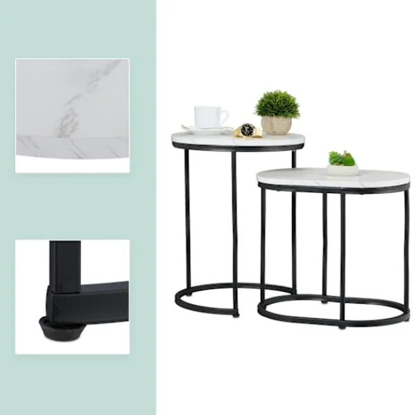 Northix Soffbord>Häckningsbord i marmorlook – set om 2, vardagsrum