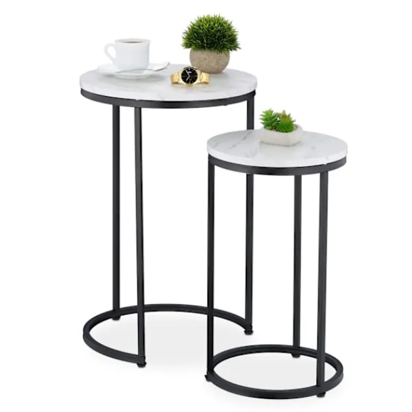 Northix Småbord>Häckningsbord i marmorlook, set med 2, metallben