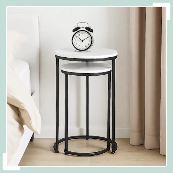 Northix Småbord>Häckningsbord i marmorlook, set med 2, metallben