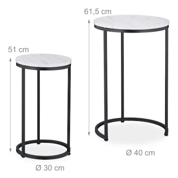 Northix Småbord>Häckningsbord i marmorlook, set med 2, metallben