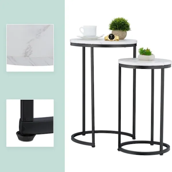 Northix Småbord>Häckningsbord i marmorlook, set med 2, metallben