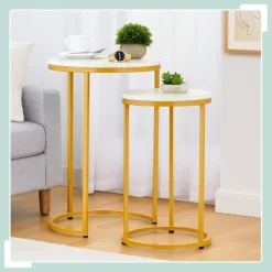 Northix Småbord>Häckningsbord i marmorlook, set med 2, metallben