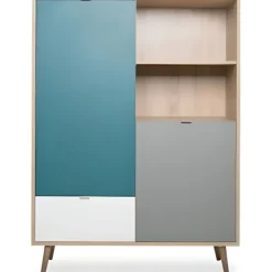 Sideboards>Hög skänk - Sonoma ek, vit, grå och blå - Skandinavisk stil - CUBA - L 103 x D 40 x H 139 cm