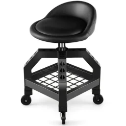 Northix Pallar>Höjdjusterbar verkstadspall 150 kg lastkapacitet med verktygsbricka verkstadsstol svart