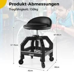 Northix Pallar>Höjdjusterbar verkstadspall 150 kg lastkapacitet med verktygsbricka verkstadsstol svart