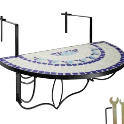 tectake Balkongmöbler>Hängande balkongbord med vikbart mosaikmönster 75x65x62cm vit/blå