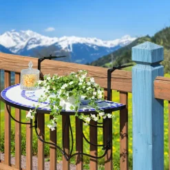 tectake Balkongmöbler>Hängande balkongbord med vikbart mosaikmönster 75x65x62cm vit/blå