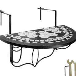 tectake Balkongmöbler>Hängande balkongbord med vikbart mosaikmönster 75x65x62cm svart/vit