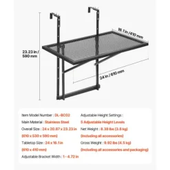 DUOKU Balkongmöbler>Hängande Bord - - Fällbart Metallbord - 19 x 24 tum - Justerbart 5 Nivåer - Svart