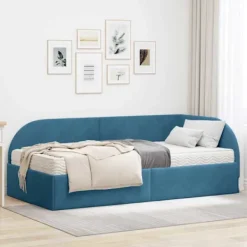 vidaXL Soffor>Hörn Sängram med Madrass med huvudgavel 2 pcs Blå Sammet
