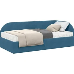 vidaXL Soffor>Hörn Sängram med Madrass med huvudgavel 2 pcs Blå Sammet
