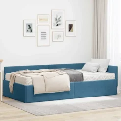 vidaXL Soffor>Hörn Sängram med Madrass Övrigt med huvudgavel 2 pcs Blå Sammet