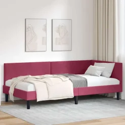 vidaXL Soffor>Hörn Sängram Vinröd 90 cm x 190 cm SammetochPlywood