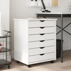 vidaXL Kontorsmöbler>Hurts med hjul MOSS vit massiv furu