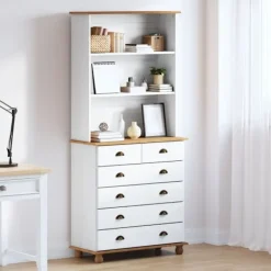 vidaXL Byråer>Hutch med låda ASKIM Vit 91 x 40 x 200,5 cm Massiv furu