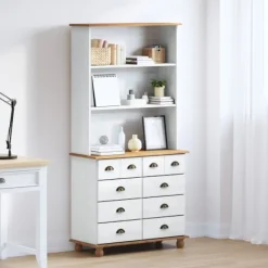 vidaXL Byråer>Hutch med låda ASKIM Vit 91 x 40 x 184 cm Massiv furu