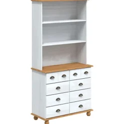 vidaXL Byråer>Hutch med låda ASKIM Vit 91 x 40 x 184 cm Massiv furu