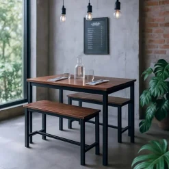 Northix Matgrupper>Industriell matbordsgrupp, 2 bänkar, platsbesparande