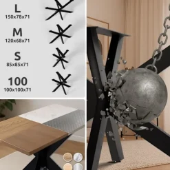 BellaFurn Matbord>Industriella stålbordben - Bordram - Scratching Design | Färg: Svart | Storlek: 150x78x71 cm