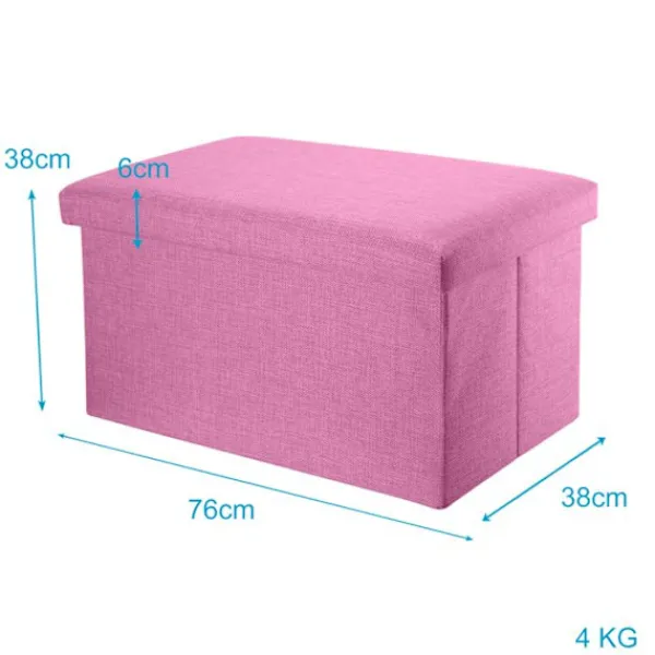 INTIRILIFE Sittpuffar>Fällbar Puff 78x38x38 cm i CERISIER – Dekorativ förvaringslåda i tyg med linneutseende, sittpuff och förvaringskista