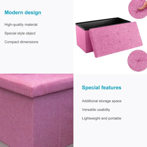 INTIRILIFE Sittpuffar>Fällbar Puff 78x38x38 cm i CERISIER – Dekorativ förvaringslåda i tyg med linneutseende, sittpuff och förvaringskista