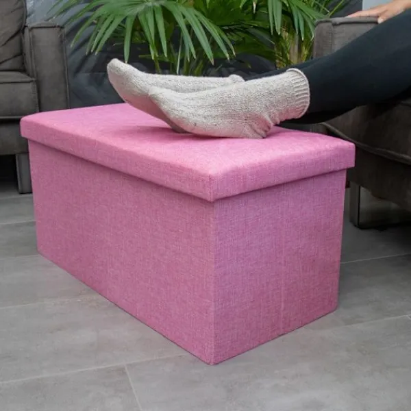 INTIRILIFE Sittpuffar>Fällbar Puff 78x38x38 cm i CERISIER – Dekorativ förvaringslåda i tyg med linneutseende, sittpuff och förvaringskista