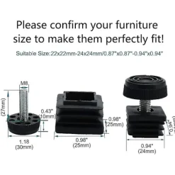 unbranded Stolar>Justerbara Möbelfötter 25 X 25mm Kvadratisk Insats 4 Set