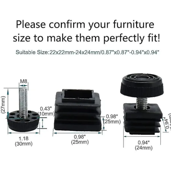 unbranded Stolar>Justerbara Möbelfötter 25 X 25mm Kvadratisk Insats 4 Set