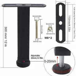 Sängar>Justerbara svarta sängben Möbelben Tunga Slatstöd Ben Metall Möbelstöd Fötter Sängram Tillbehör T-Dubbelhål med skruvar 30