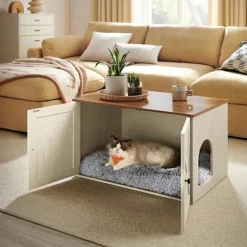 Feandrea Soffbord>Kattlåda i trä - Vit/Brun