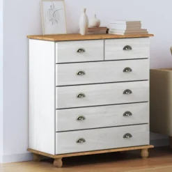 vidaXL Byråer>Kista av lådor med låda ASKIM Vit 91 x 40 x 95,5 cm Massiv furu