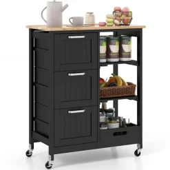 Northix Köksö>Kitchen Island Cart med förvaring, Hjul, Svart, 67x37x84 cm