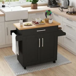 COSTWAY Köksö>Köksö , Universella Låsbara Hjul, Låda, Justerbar Hylla, Kryddställ, Handduksställ,