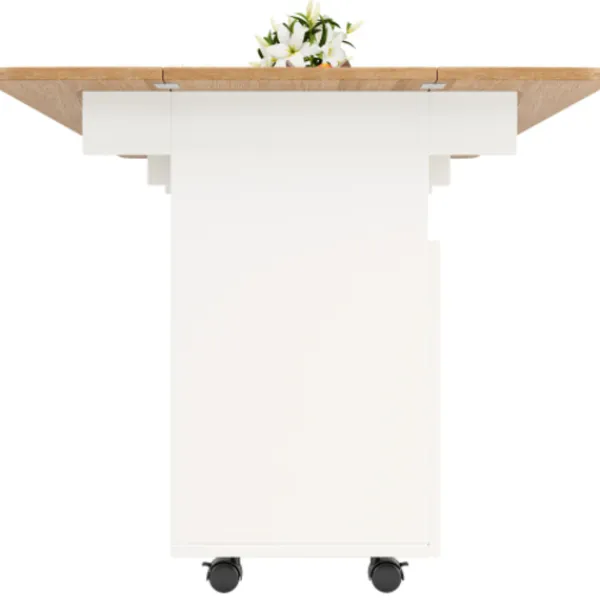 Köksö>Köksö med avtagbar serveringsvagn, multifunktionell med förvaringsutrymme, trälook, vit, modern