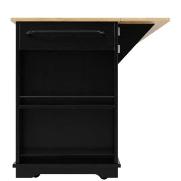 Köksö>Köksö med avtagbara partitioner och härdat glas, köksskåp med arbetsbänk, svart