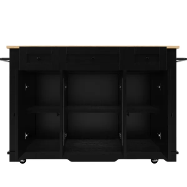 Köksö>Köksö med avtagbara partitioner och härdat glas, köksskåp med arbetsbänk, svart