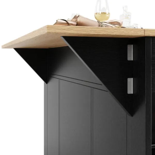 Köksö>Köksö med avtagbara partitioner och härdat glas, köksskåp med arbetsbänk, svart
