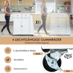 Northio Köksö>Köksö med förvaring Rullande serveringsvagn av gummi 88 x 46 x 89,5 cm Vit