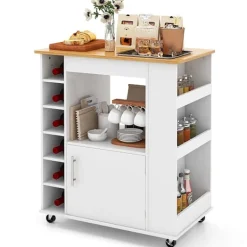 B2X Köksö>Köksö med förvaringsutrymme & handdukshållare bambu tallrik vinställ vit