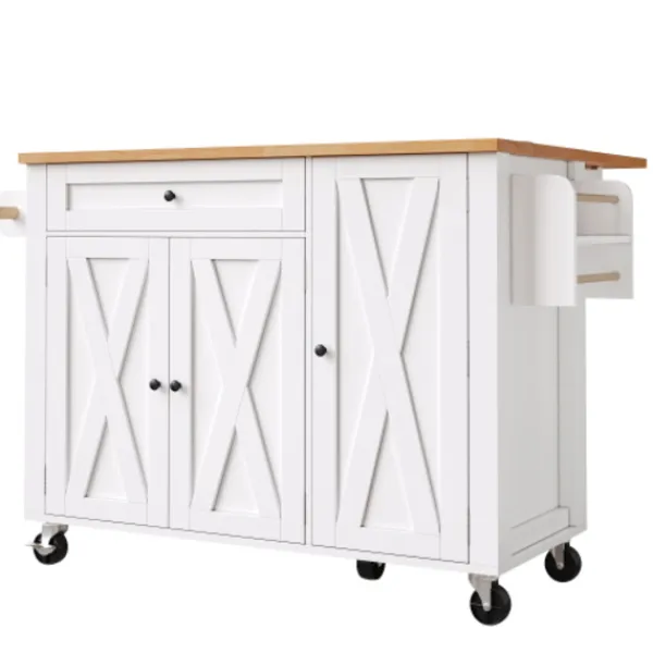 Köksö>Köksö med gott om förvaringsutrymme, inklusive kryddhylla och handdukshängare, 3 dörrar, justerbara hyllor, vit