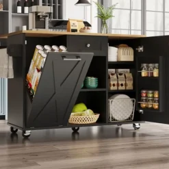 Köksö>Köksö svart - multifunktionell med sopskåp, snackhyllor & förvaringsutrymme, kan användas som buffé & matbord